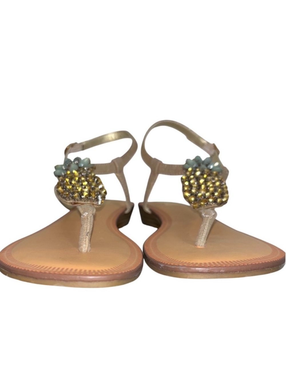 Carlos By Carlos Santana Pineapple Rhinestone Thong Slingback Sandals Gold NWOT - Picture 8 of 11